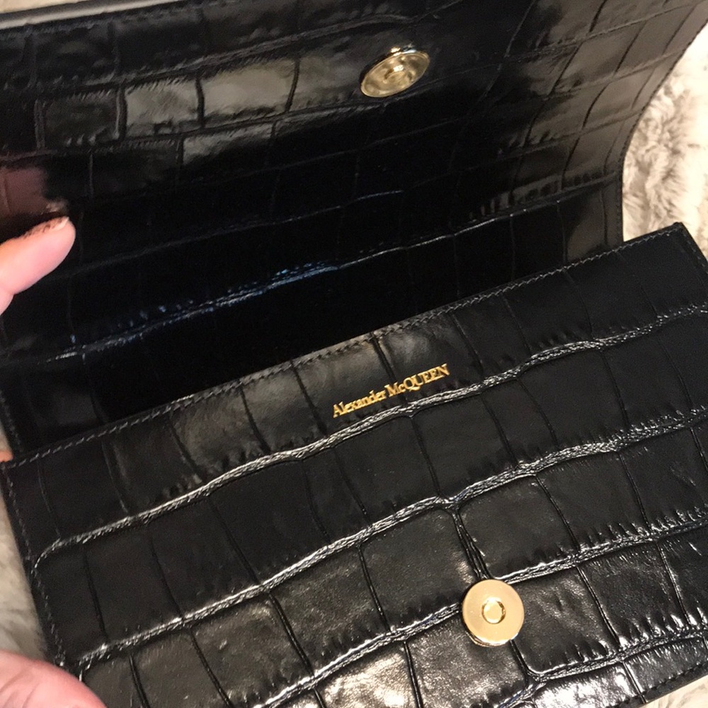 SOLD! Alexander McQueen Black Croc Jeweled Satchel - Picture 4 of 9